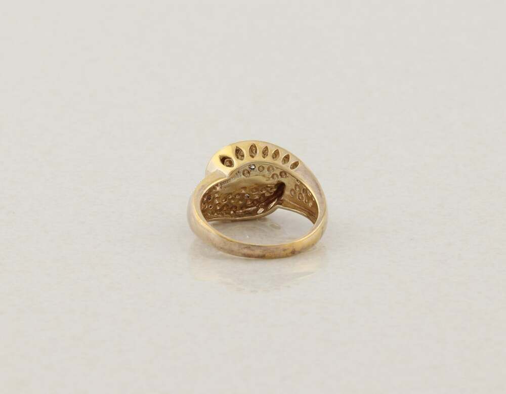 Sterling Silver with Gold Plate Accents Pave Design Ring Size 7 - Picture 5 of 7